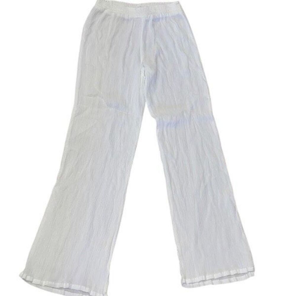 Athena Sheer White Gauze Poolside Palazzo Pants Swimwear Cover Up Size Small